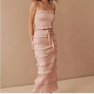 Anthropology V. Chapman Lily Riches & Ruffled Stretch Satin Midi Dress - Size 6